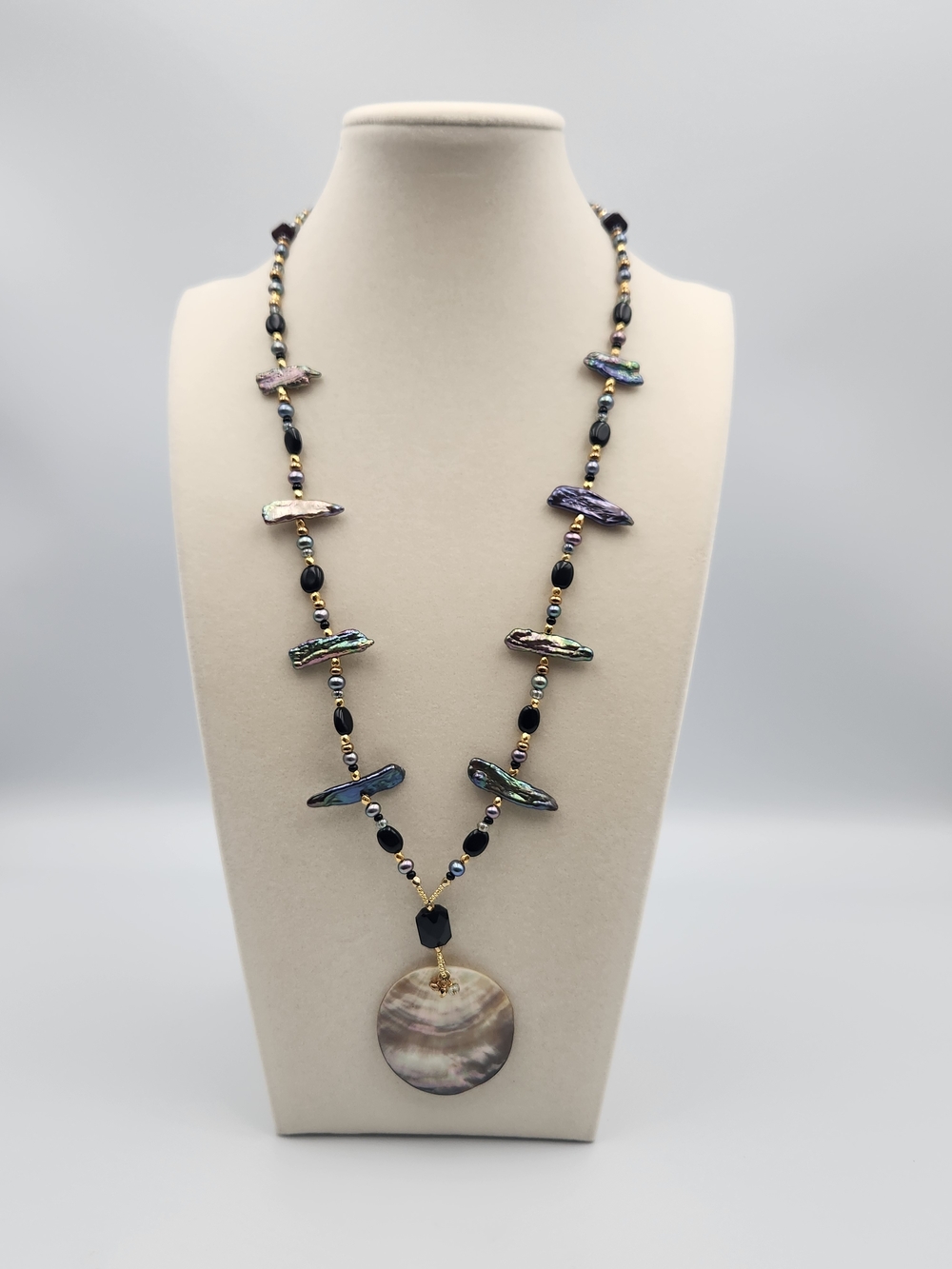 Iridescent Black Abalone Disc Pendant Necklace